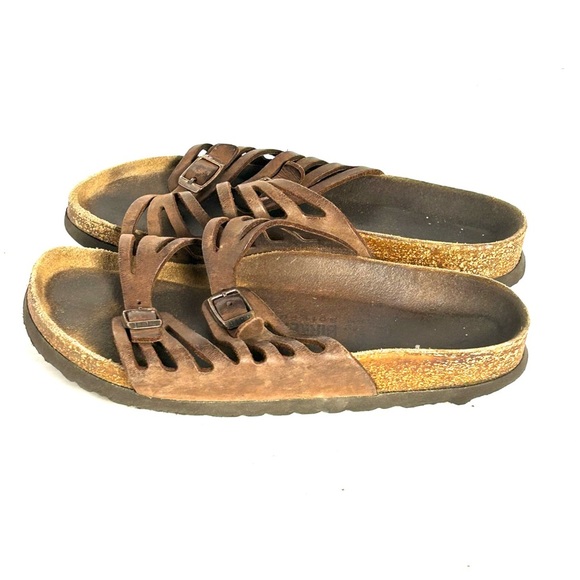 Birkenstock Granada Leather Sandals Slide Brown Womens Size 37 US 6 Boho Casual - Picture 3 of 10